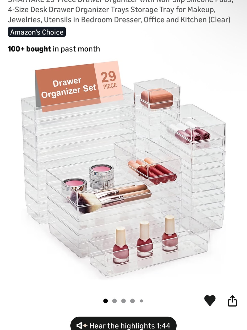 Amazon Clear Makeup Drawer Organizer Set - 58 Pieces
